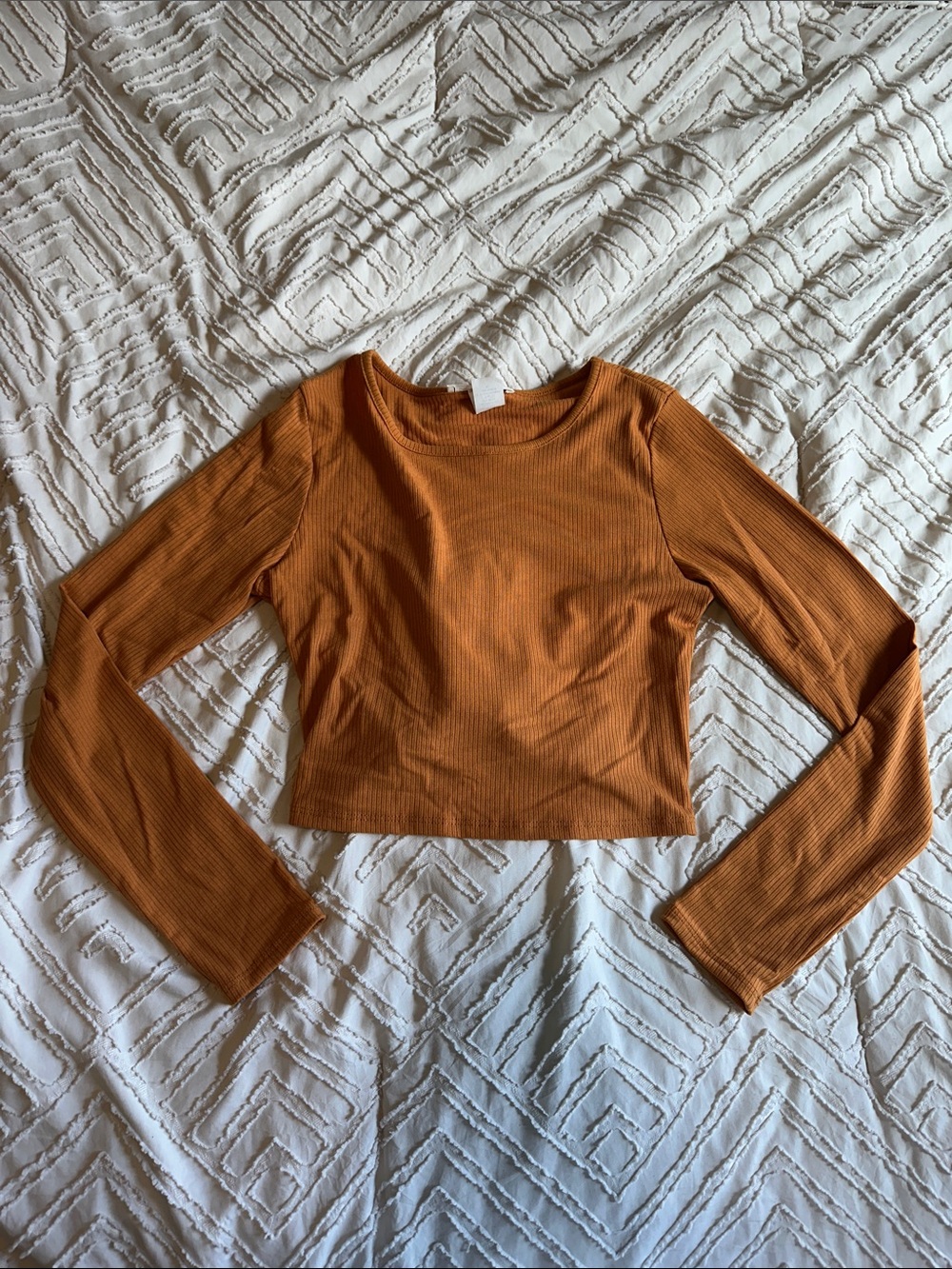 Women's Long Sleeve Ribbed Crop Top - Orange